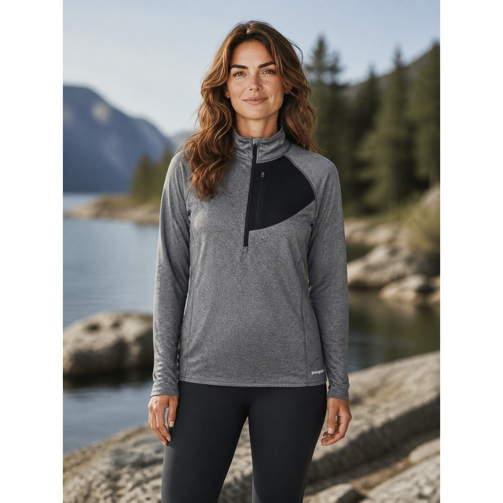 Patagonia Womens Gray Heathered Quarter Zip Technical Pullover Jacket Small